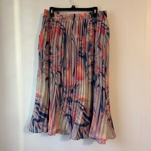 Her Destiny Navy Blush Marble Pleated Midi Skirt XL SK-3057-JXJ1858 NWT